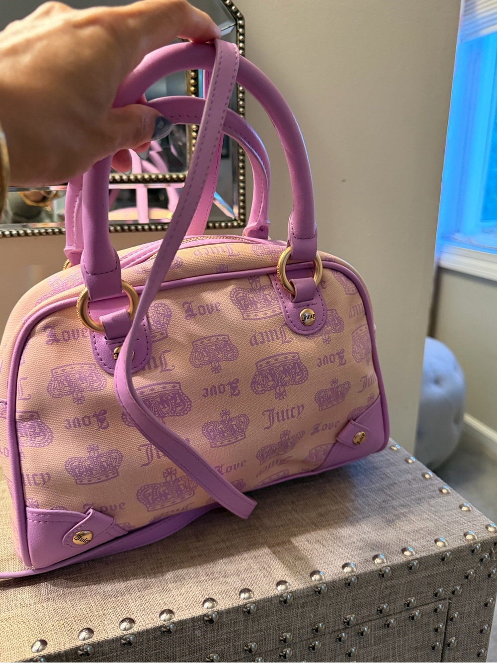 Exclusive Juicy Couture Pink and Cream Logo Bow Charm Crossbody Bag - Picture 8 of 13
